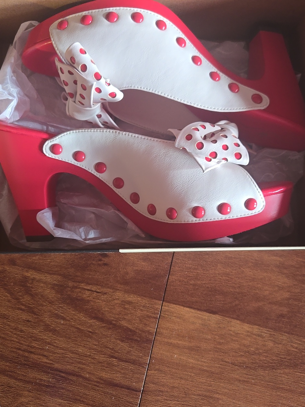 Retro Style White Bow Mules with Pink Insole Sz 8 - Picture 4 of 6